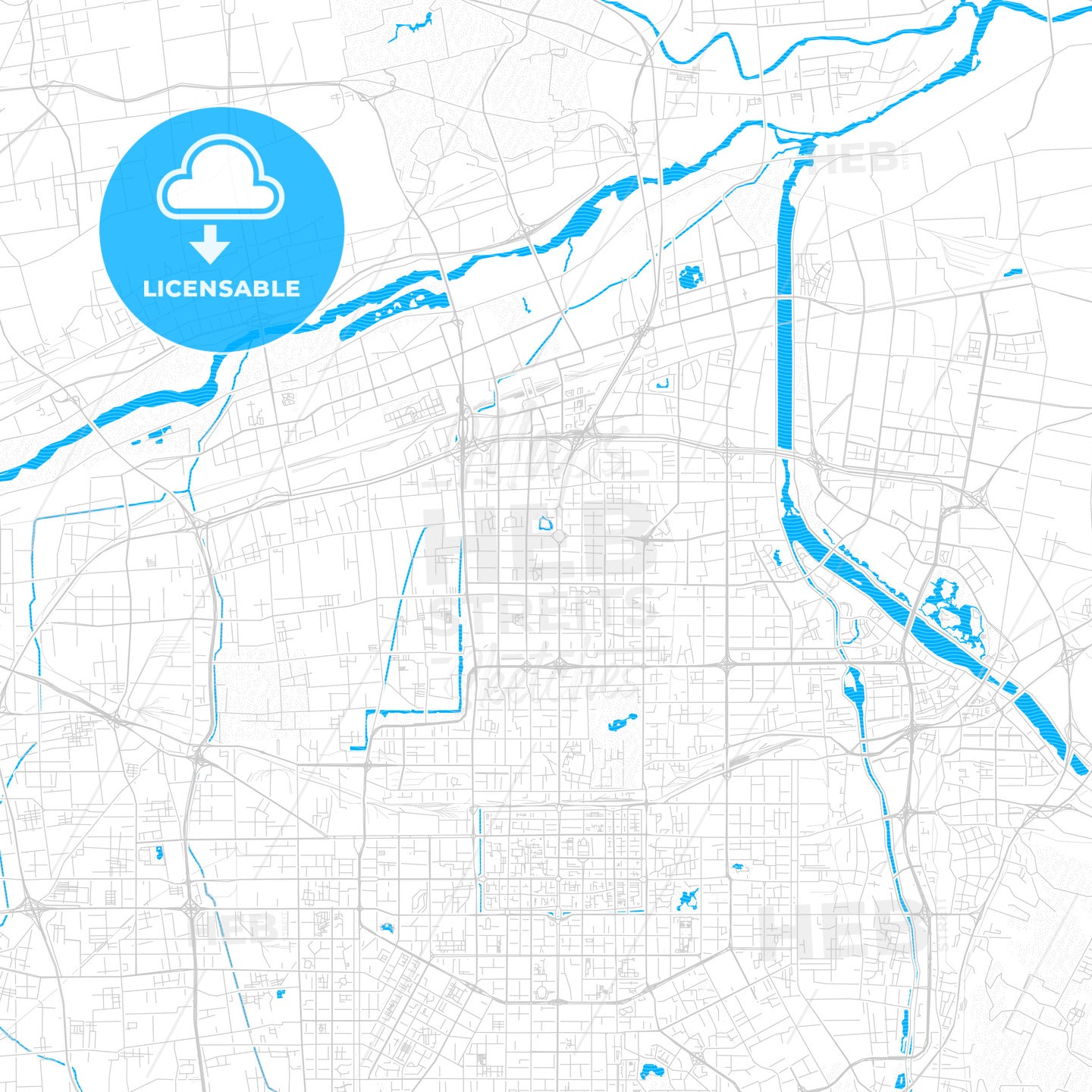 Xi an, China PDF vector map with water in focus