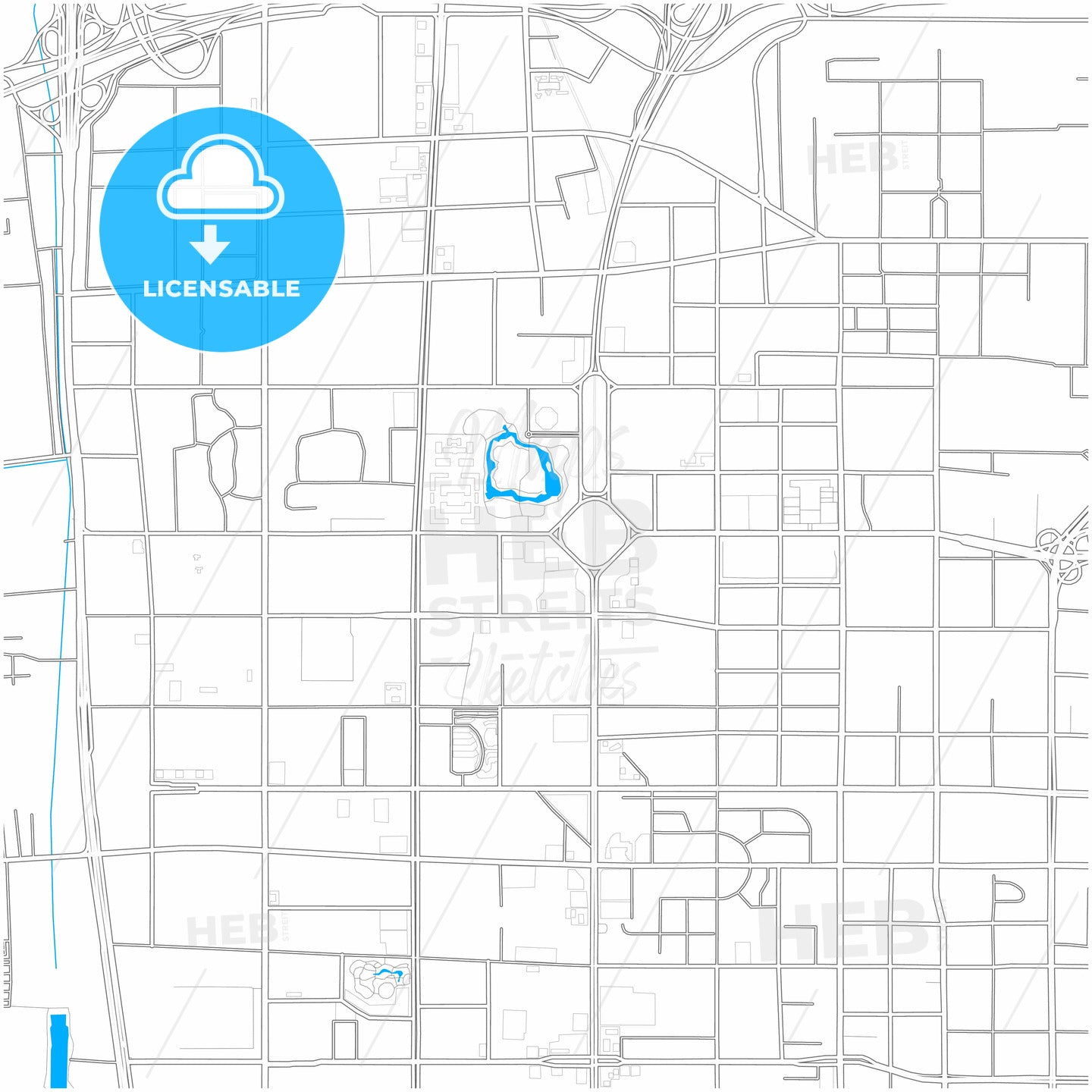 Xi an, Shaanxi, China, city map with high quality roads.