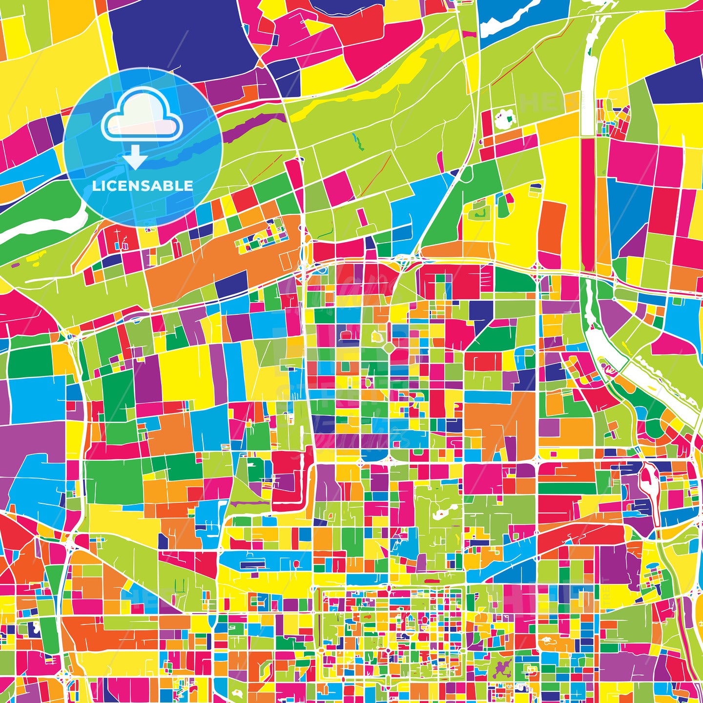 Xi'an, China, colorful vector map