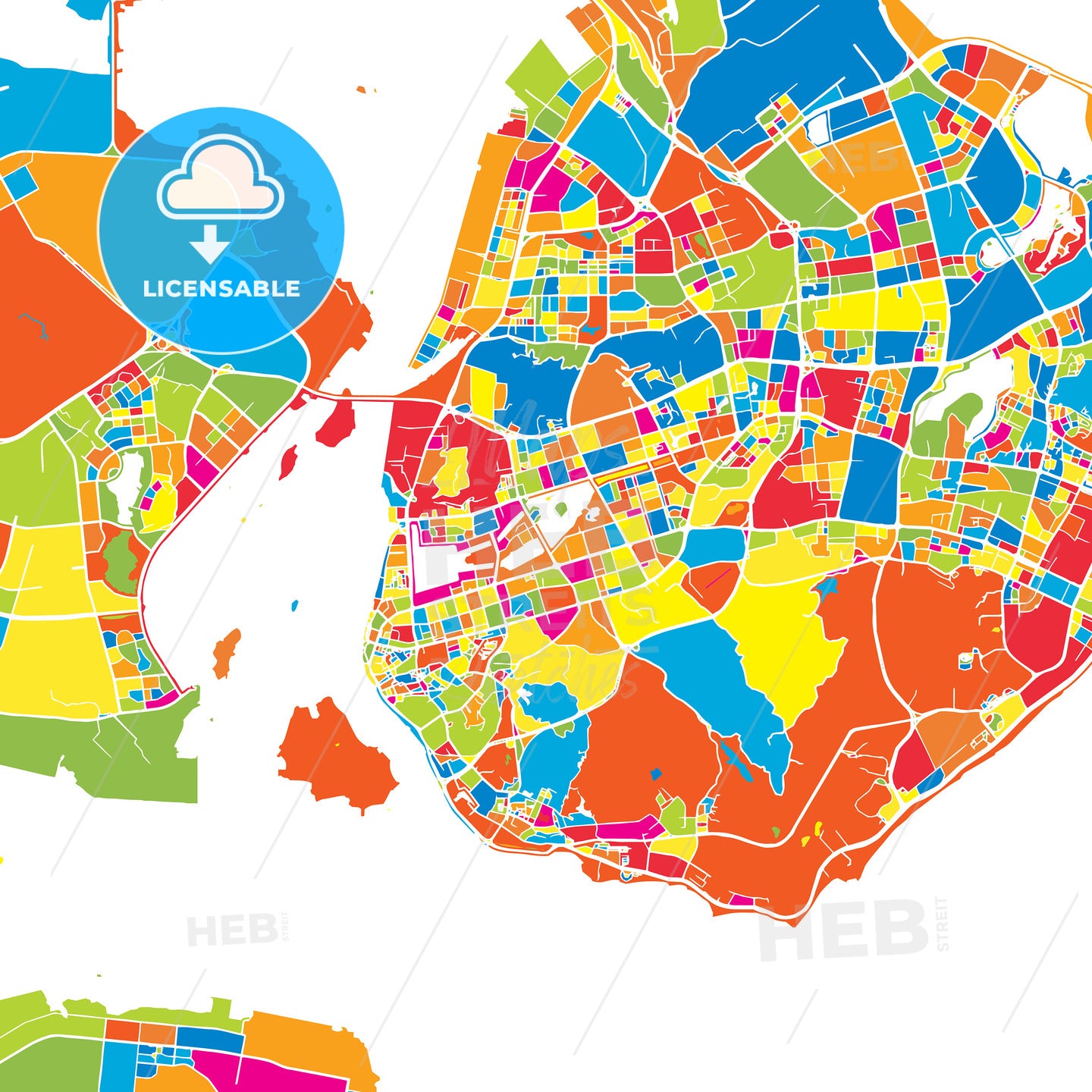 Xiamen, China, colorful vector map