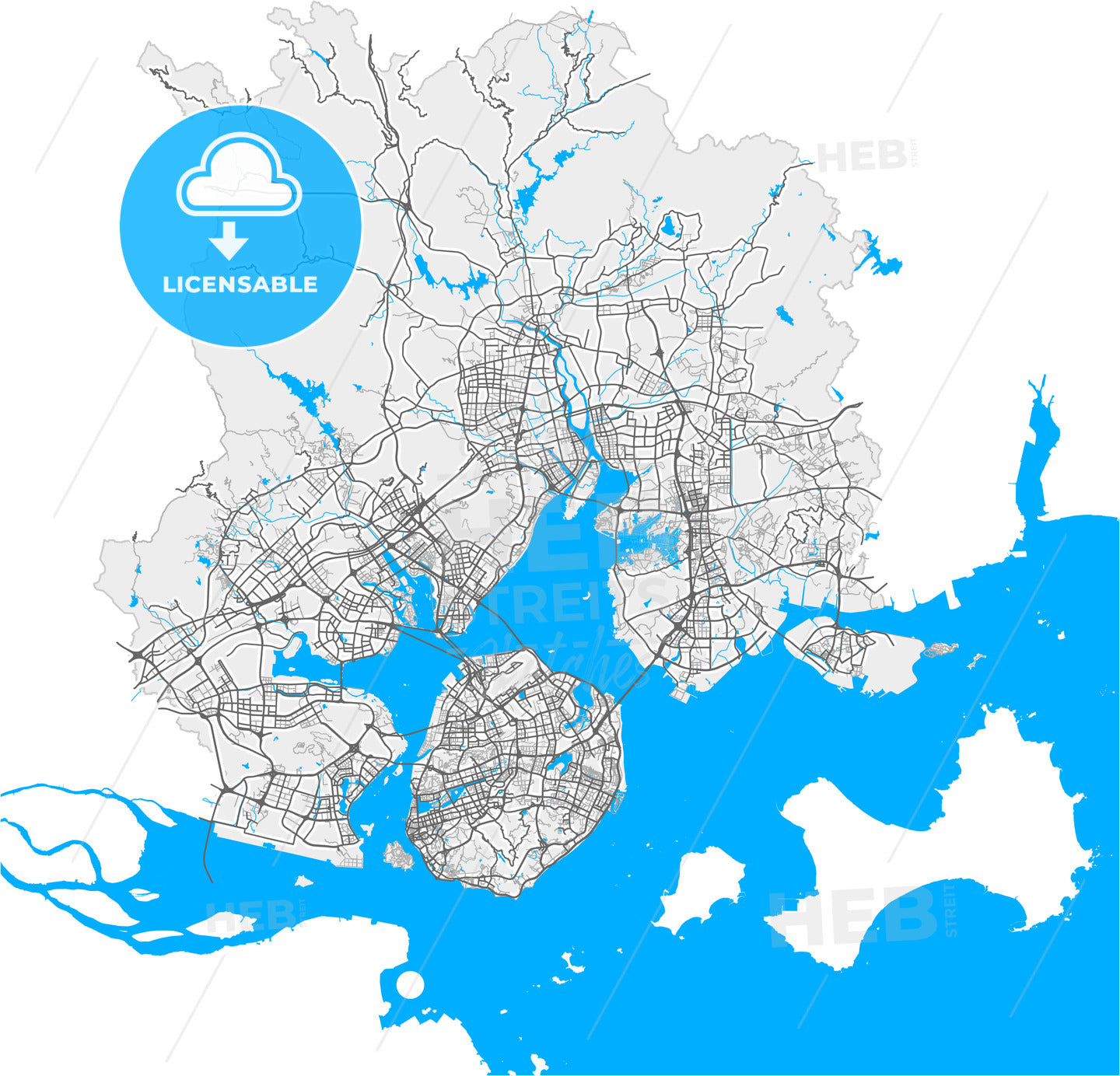 Xiamen, Fujian, China, high quality vector map