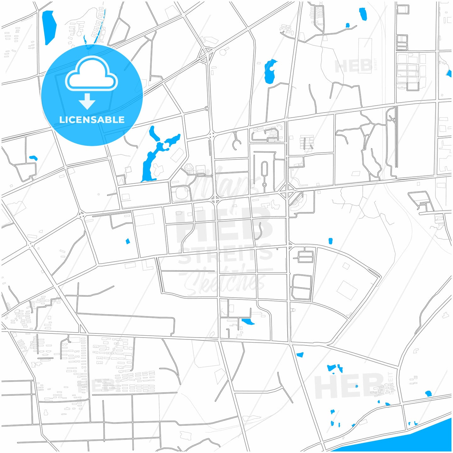 Xiangtan, Hunan, China, city map with high quality roads.