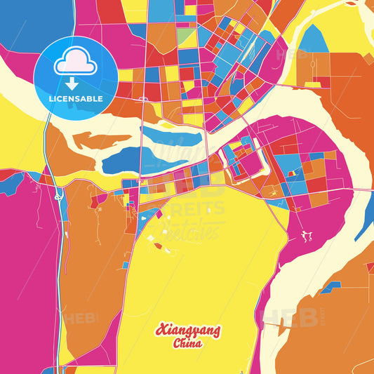 Xiangyang, China Crazy Colorful Street Map Poster Template - HEBSTREITS Sketches