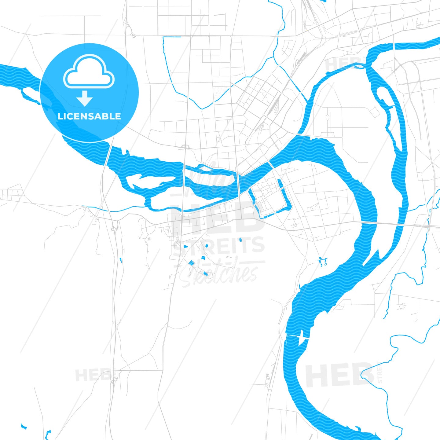 Xiangyang, China PDF vector map with water in focus