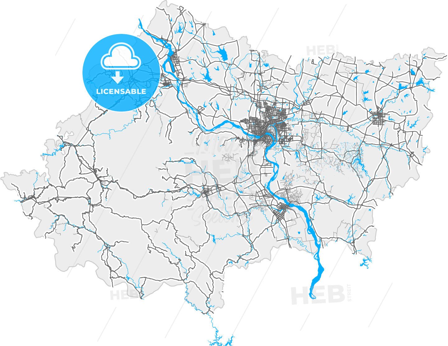 Xiangyang, Hubei, China, high quality vector map