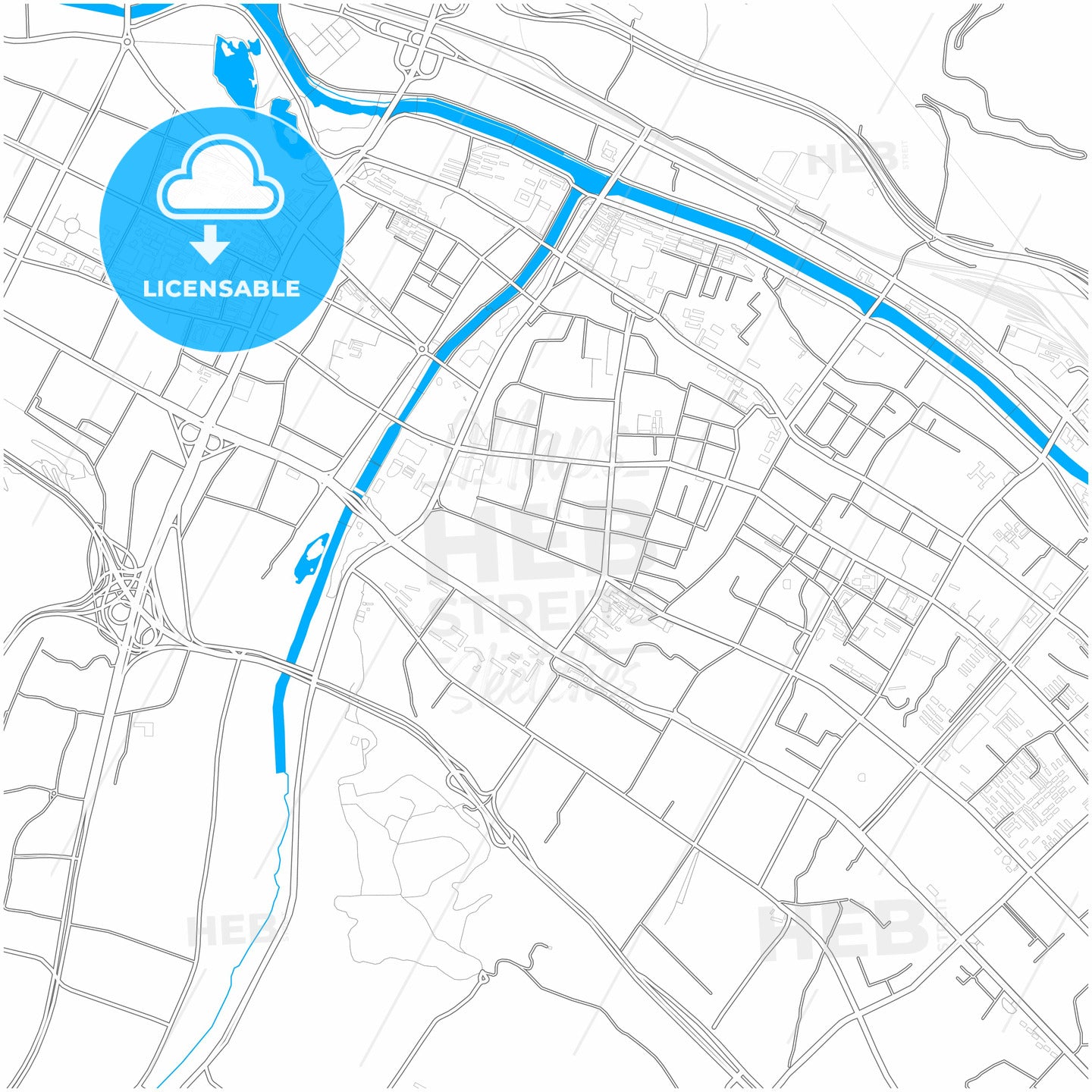 Xining, Qinghai, China, city map with high quality roads.