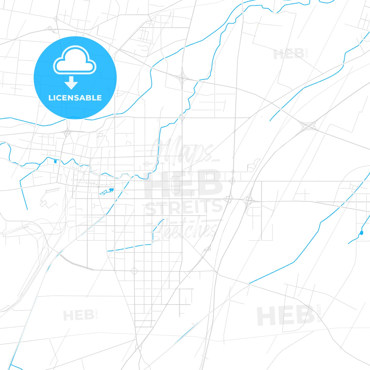 Xinxiang, China PDF vector map with water in focus