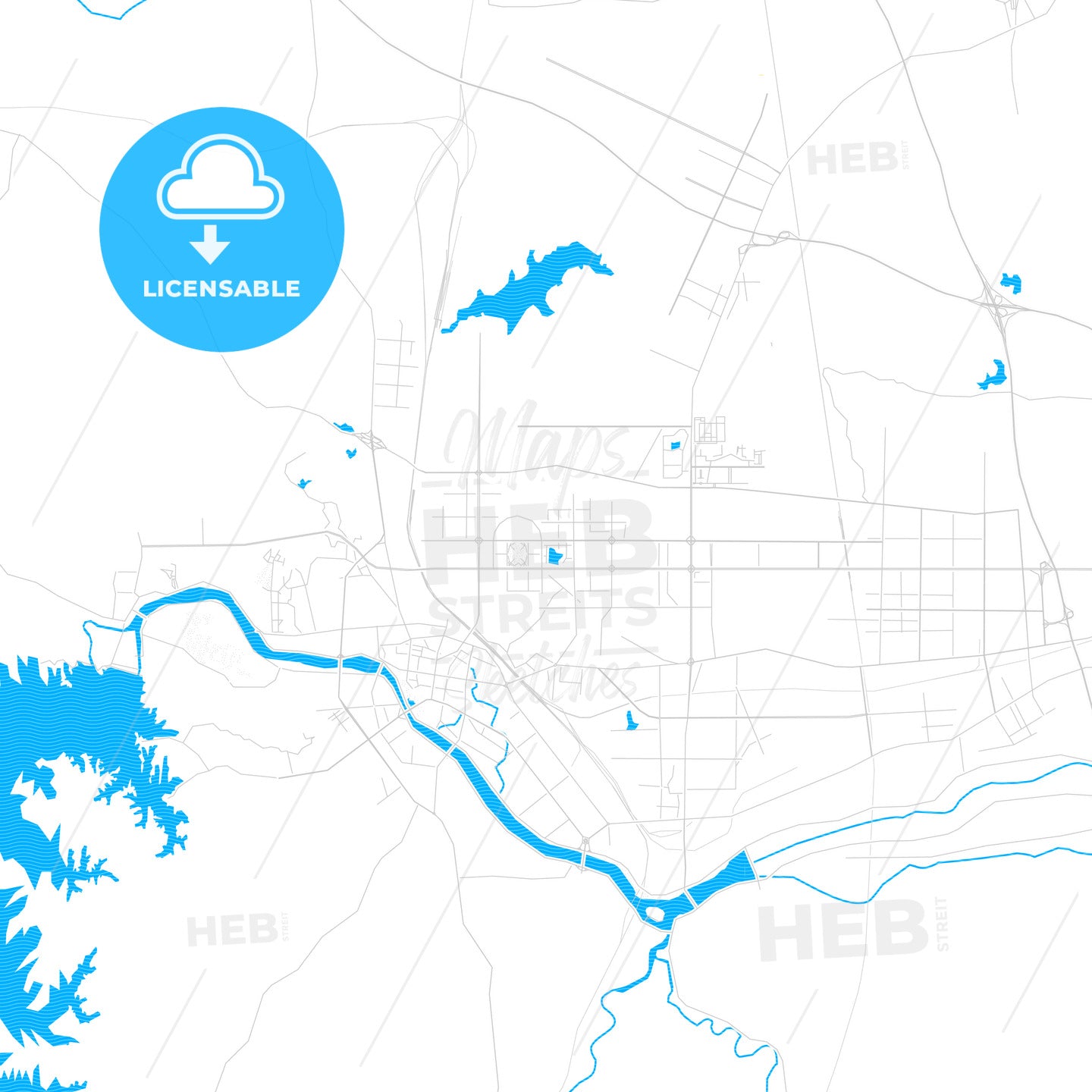 Xinyang, China PDF vector map with water in focus