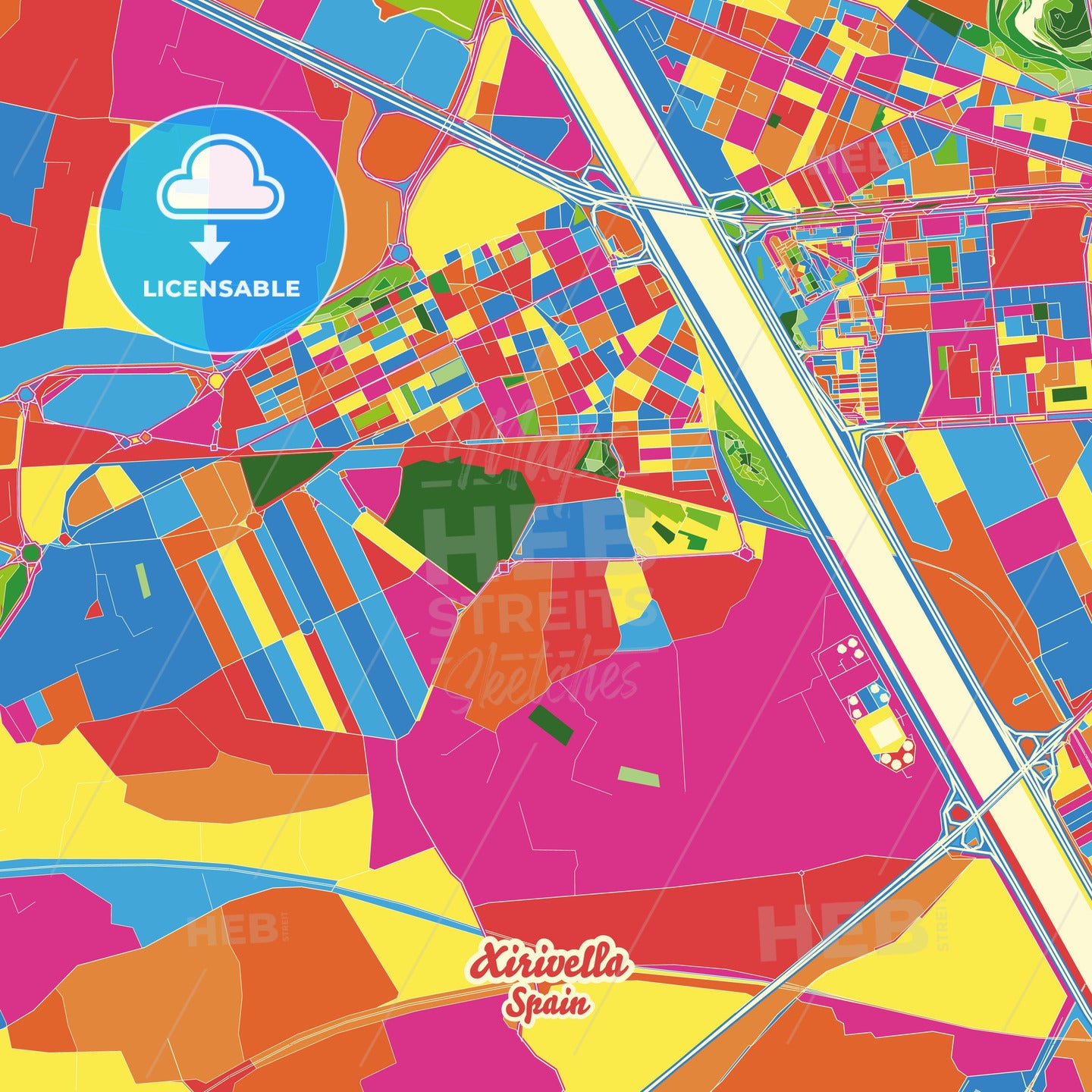 Xirivella, Spain Crazy Colorful Street Map Poster Template - HEBSTREITS Sketches