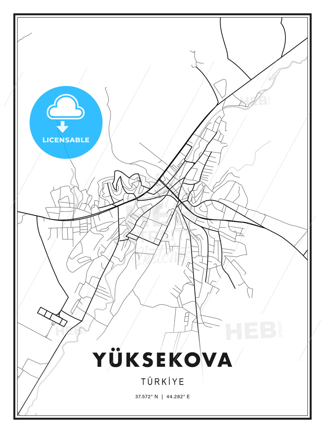 Yüksekova, Turkey, Modern Print Template in Various Formats - HEBSTREITS Sketches