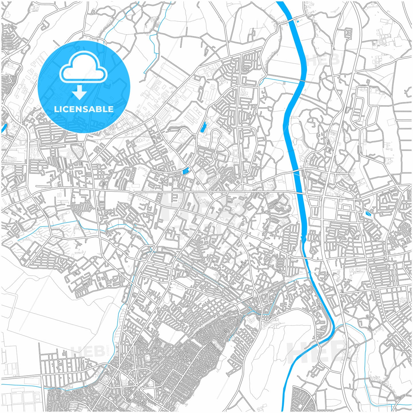 Yachiyo, Chiba, Japan, city map with high quality roads.