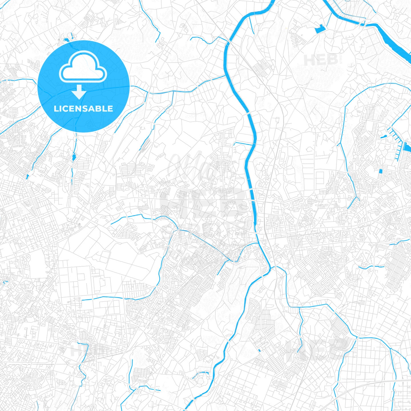 Yachiyo, Japan PDF vector map with water in focus