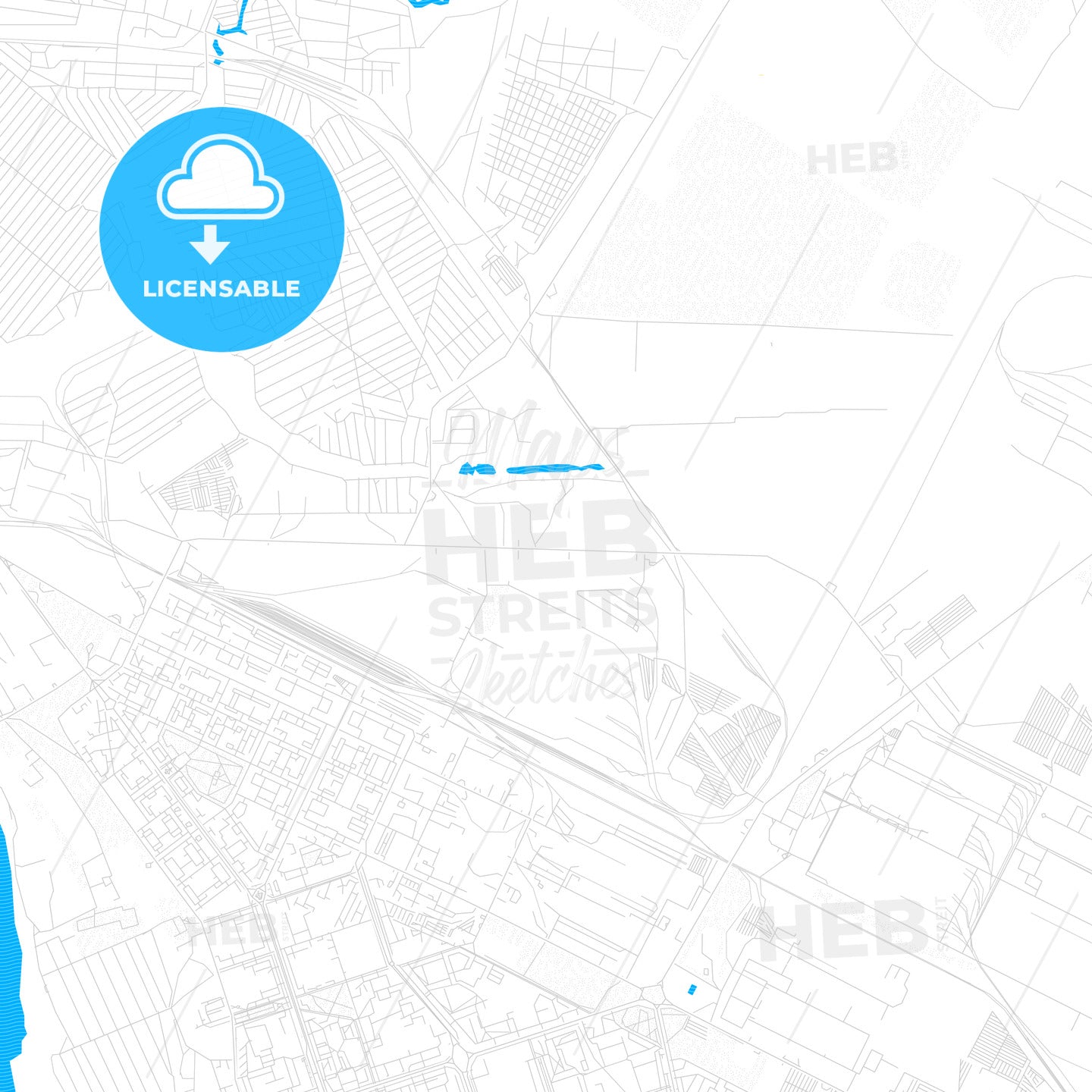 Yakutsk, Russia PDF vector map with water in focus