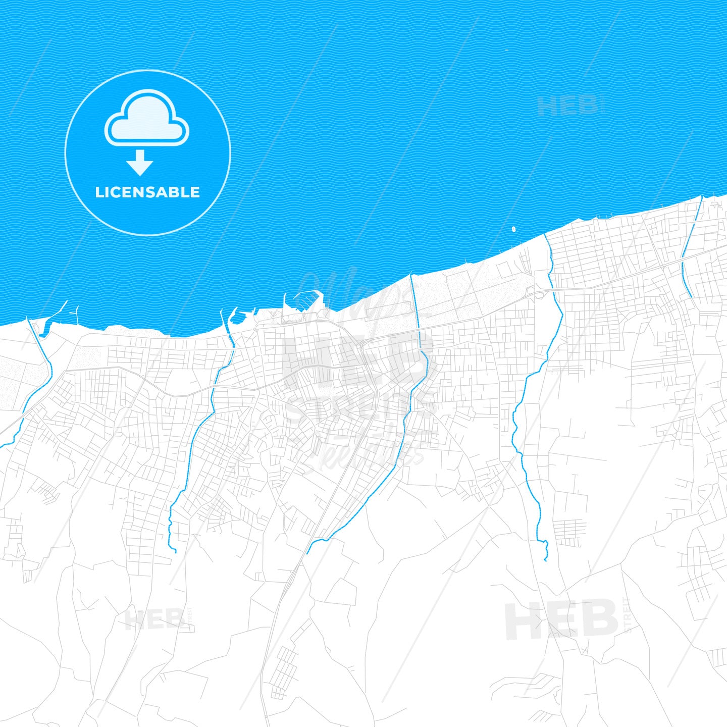 Yalova, Turkey PDF vector map with water in focus