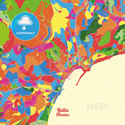 Yalta, Ukraine Crazy Colorful Street Map Poster Template - HEBSTREITS Sketches