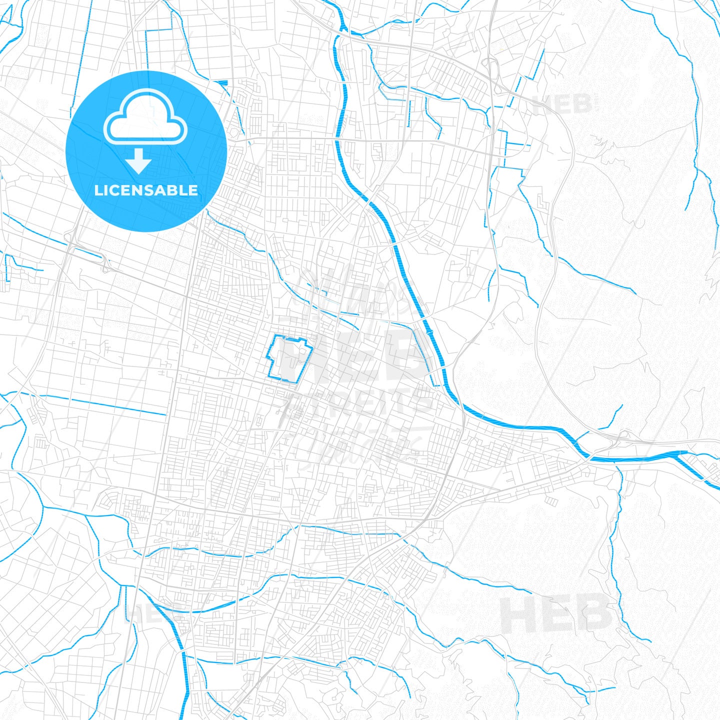 Yamagata, Japan PDF vector map with water in focus