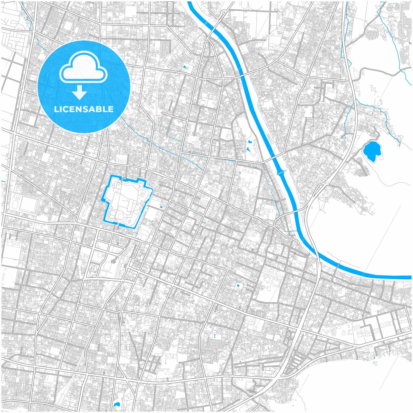 Yamagata, Yamagata, Japan, city map with high quality roads.