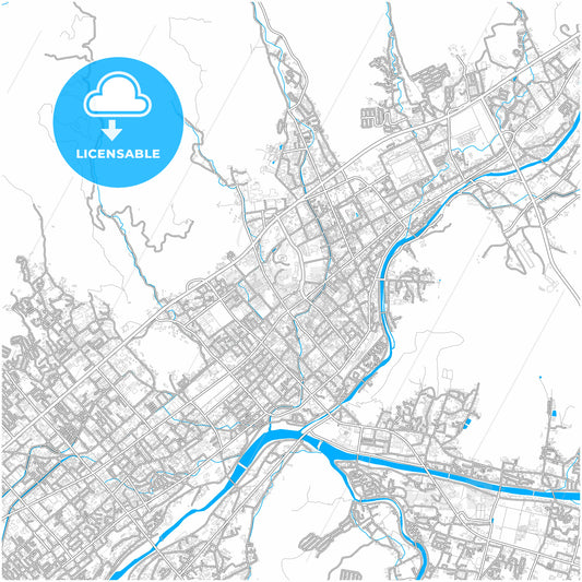 Yamaguchi, Yamaguchi, Japan, city map with high quality roads.