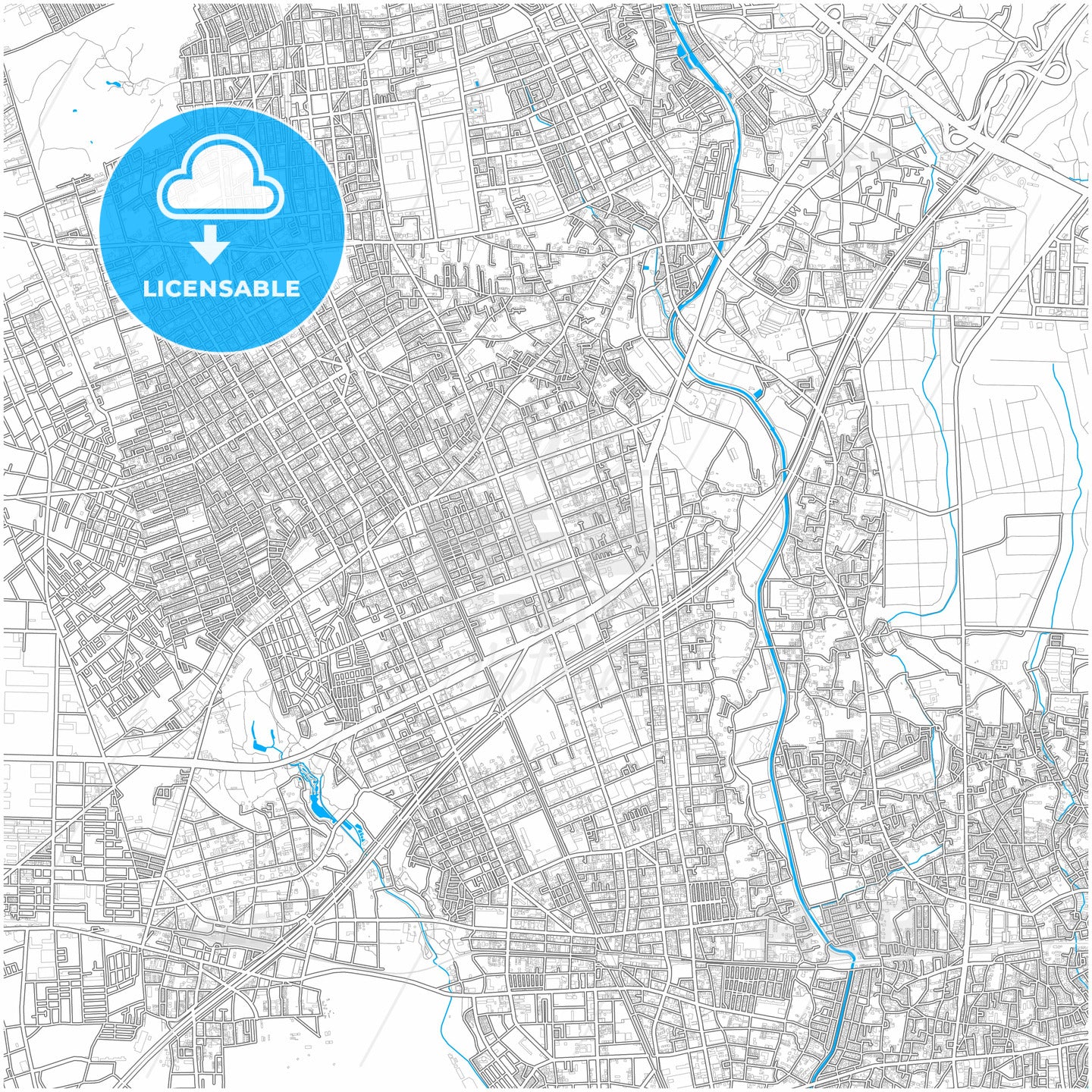 Yamato, Kanagawa, Japan, city map with high quality roads.