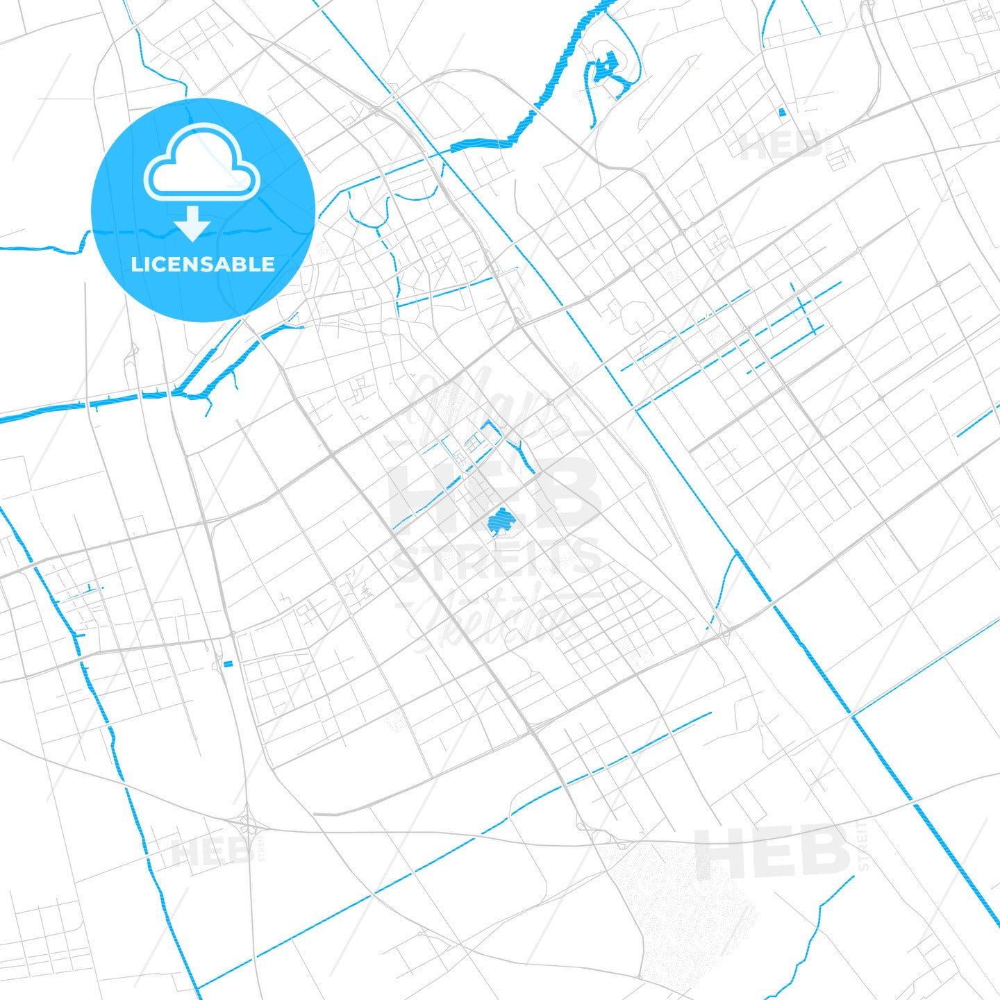 Yancheng, China PDF vector map with water in focus