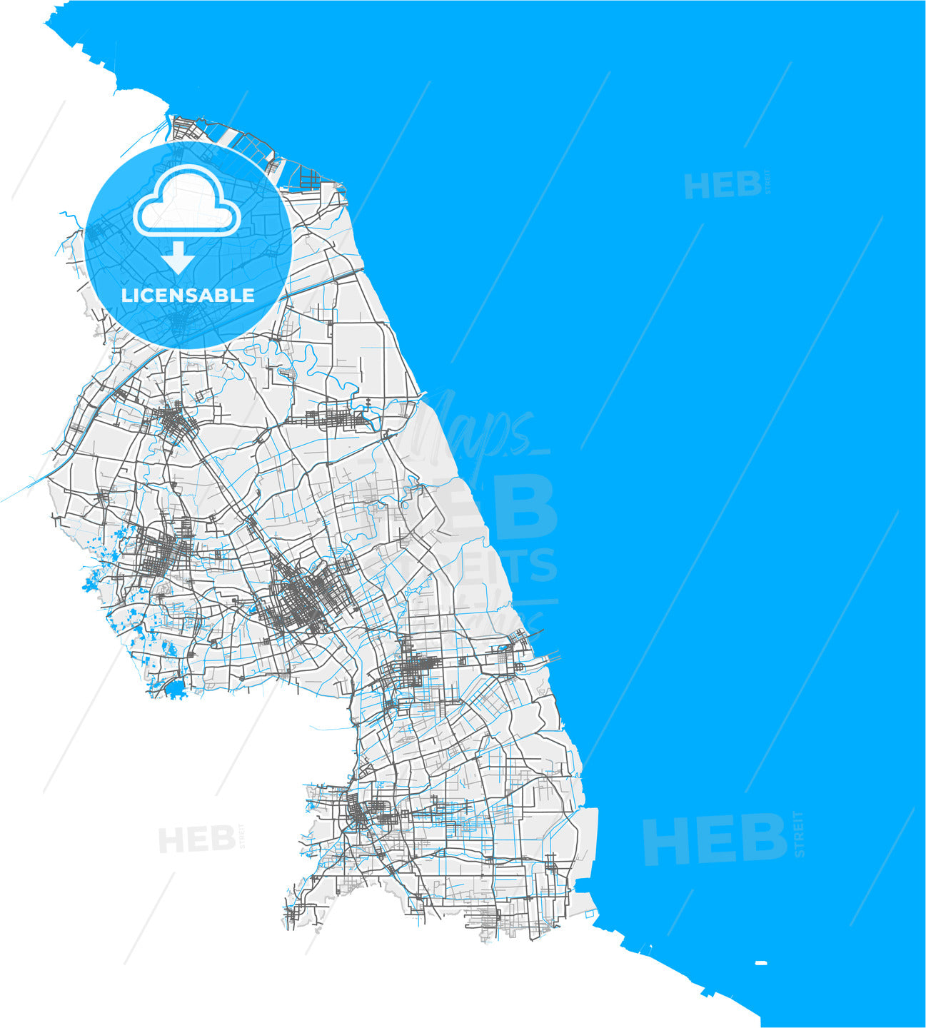 Yancheng, Jiangsu, China, high quality vector map