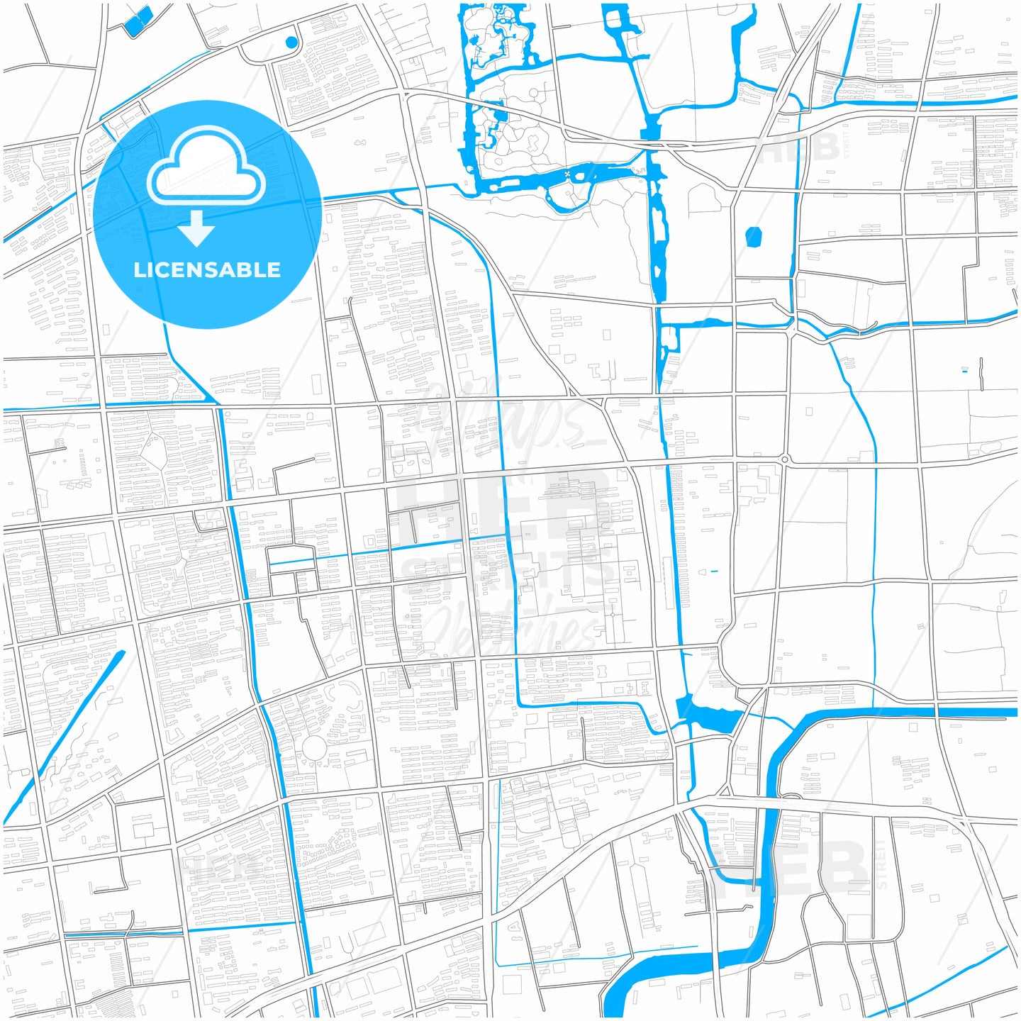 Yangzhou, Jiangsu, China, city map with high quality roads.