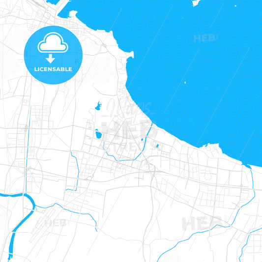 Yantai, China PDF vector map with water in focus