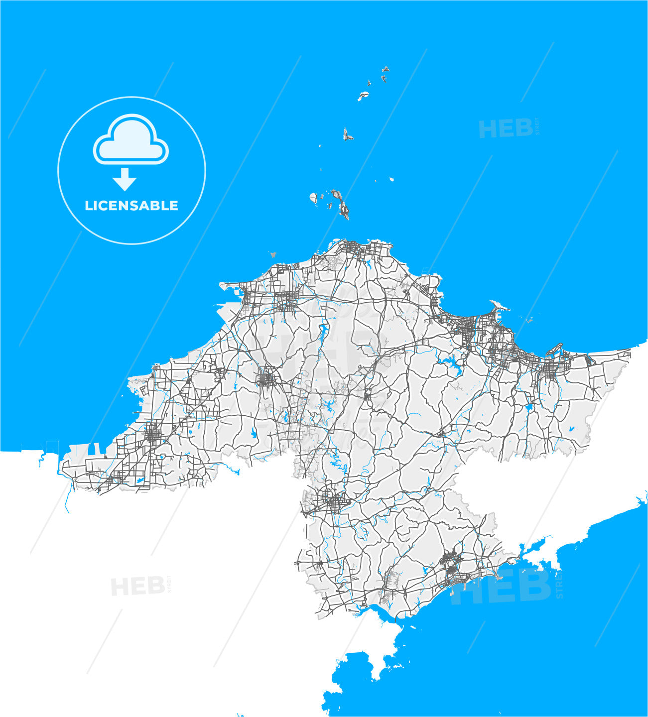 Yantai, Shandong, China, high quality vector map