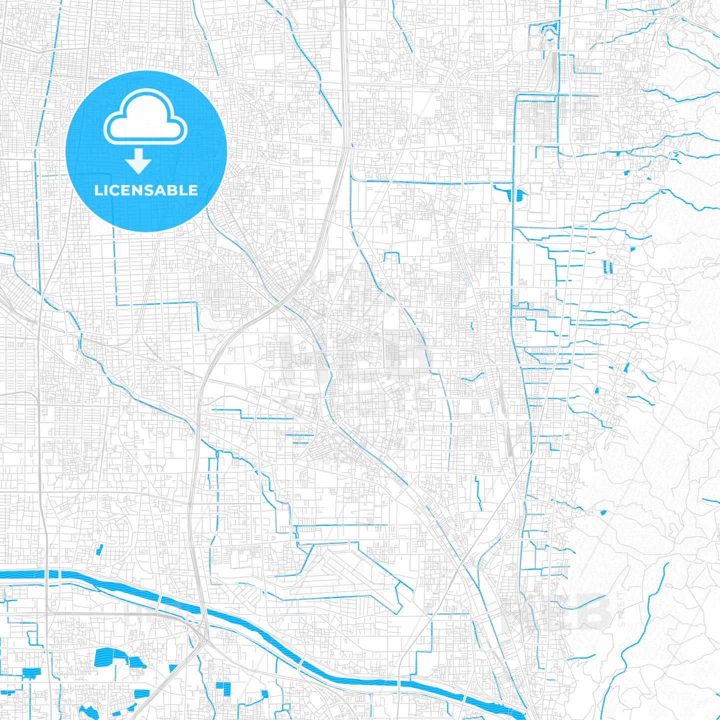 Yao, Japan PDF vector map with water in focus