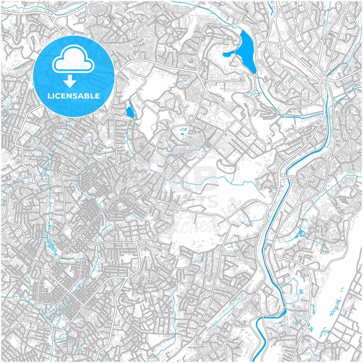 Yaounde, Cameroon, city map with high quality roads.