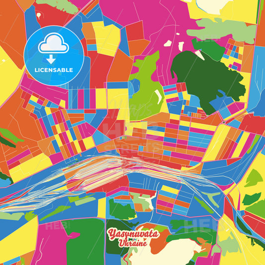 Yasynuvata, Ukraine Crazy Colorful Street Map Poster Template - HEBSTREITS Sketches