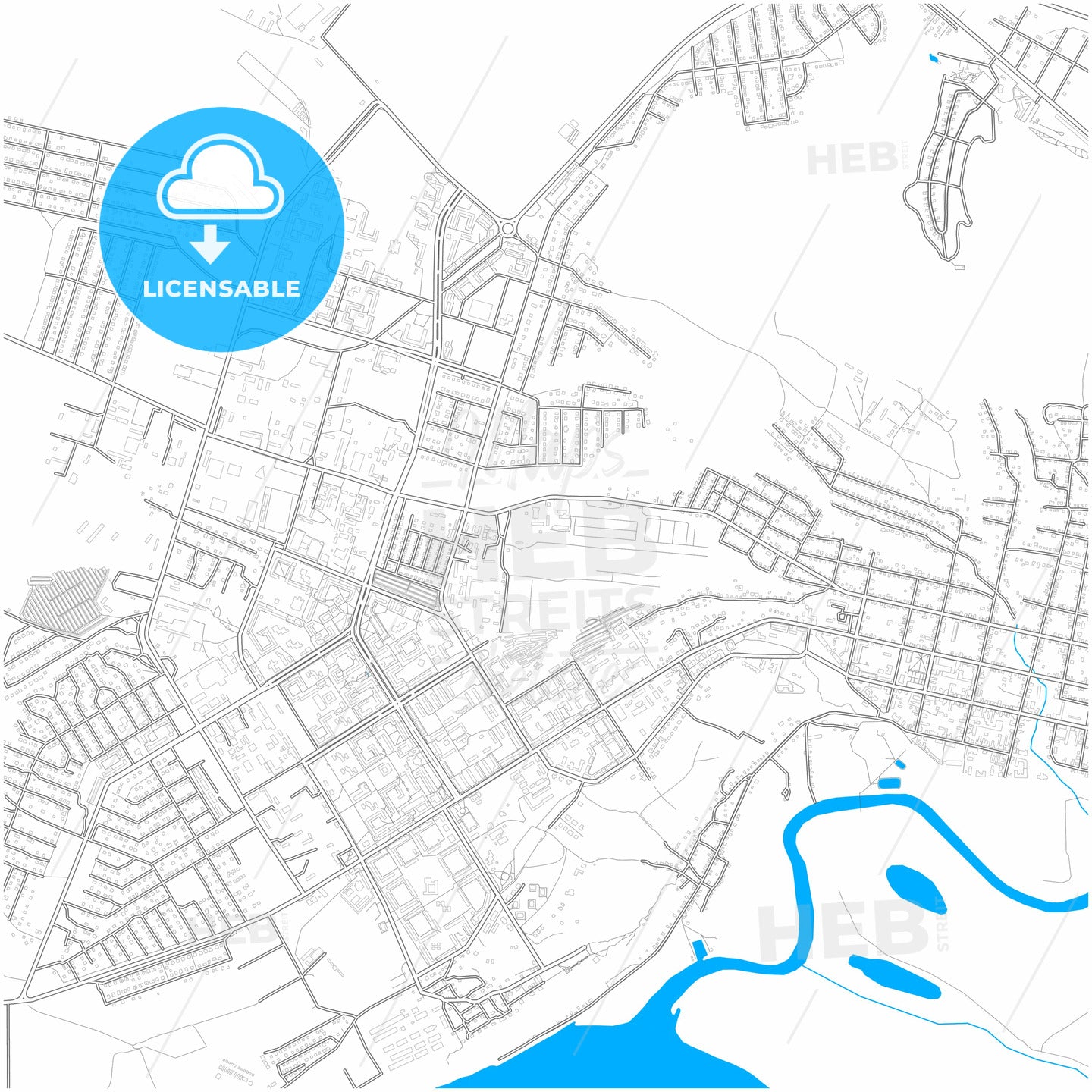 Yelabuga, Republic of Tatarstan, Russia, city map with high quality roads.