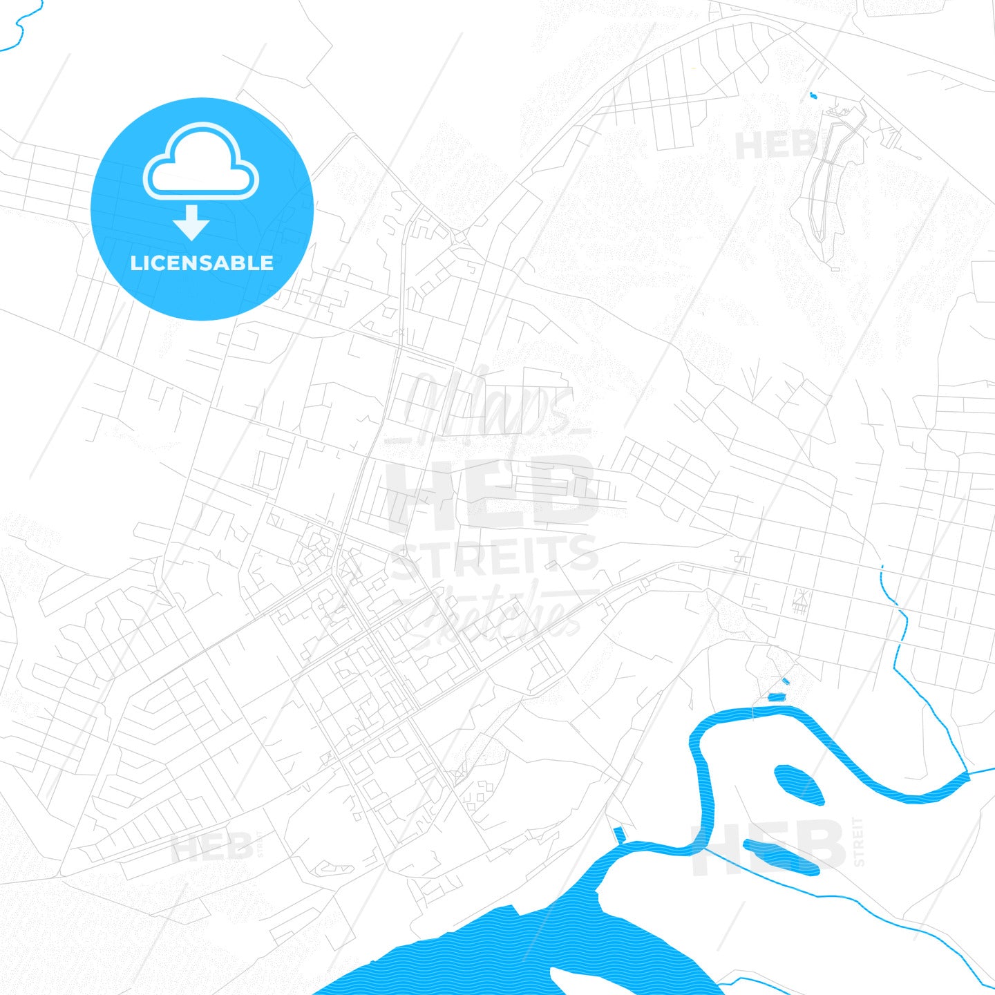 Yelabuga, Russia PDF vector map with water in focus