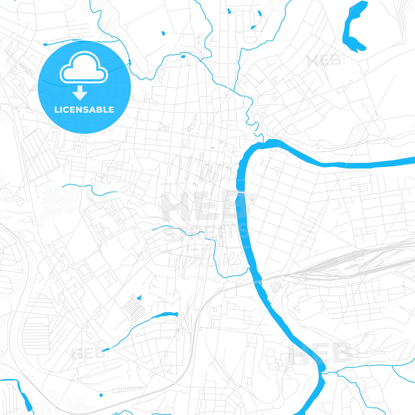 Yelets, Russia PDF vector map with water in focus