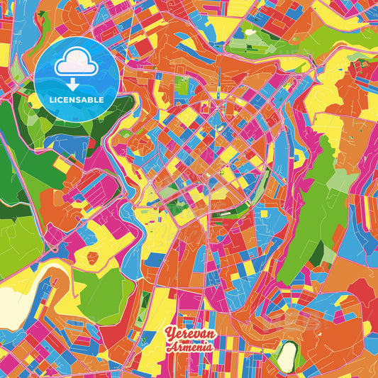 Yerevan, Armenia Crazy Colorful Street Map Poster Template - HEBSTREITS Sketches