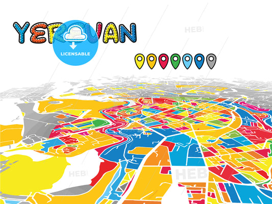 Yerevan, Armenia, downtown map in perspective