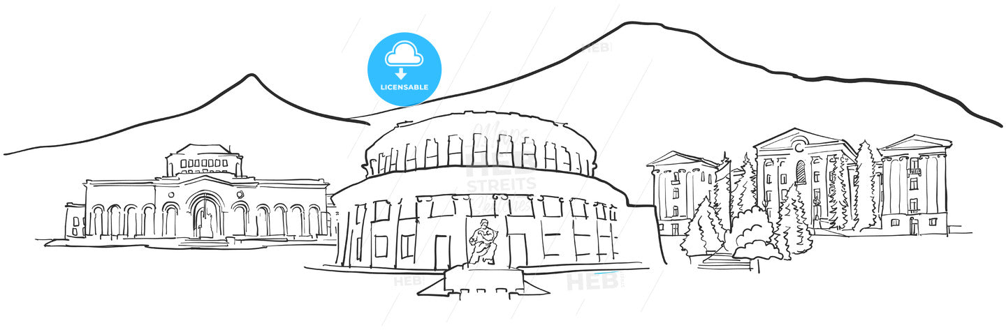 Yerevan Armenia Panorama Sketch – instant download