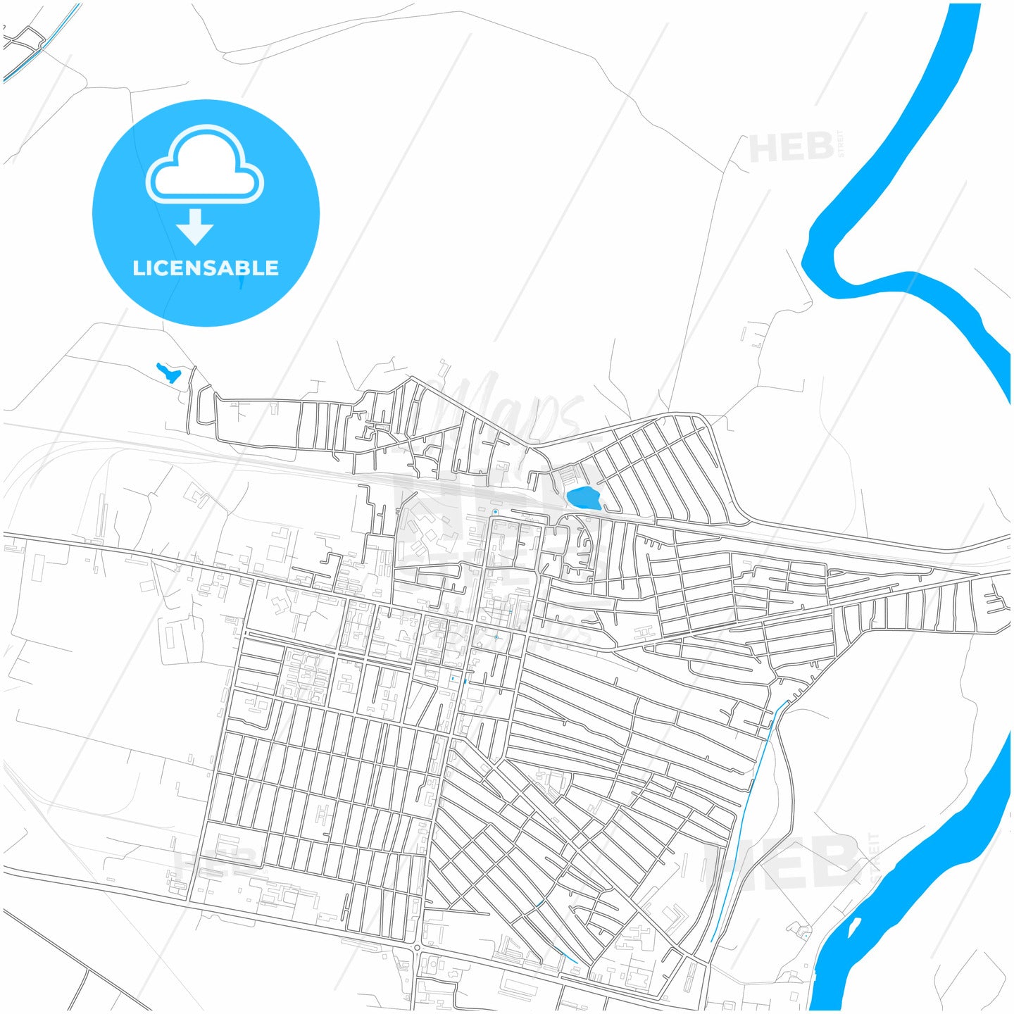 Yevlakh, Azerbaijan, city map with high quality roads.