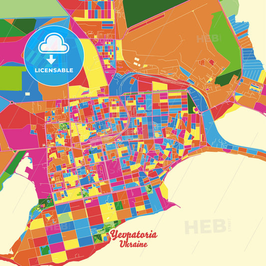 Yevpatoria, Ukraine Crazy Colorful Street Map Poster Template - HEBSTREITS Sketches