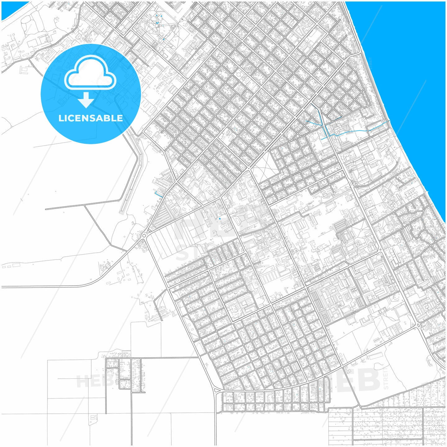 Yeysk, Krasnodar Krai, Russia, city map with high quality roads.