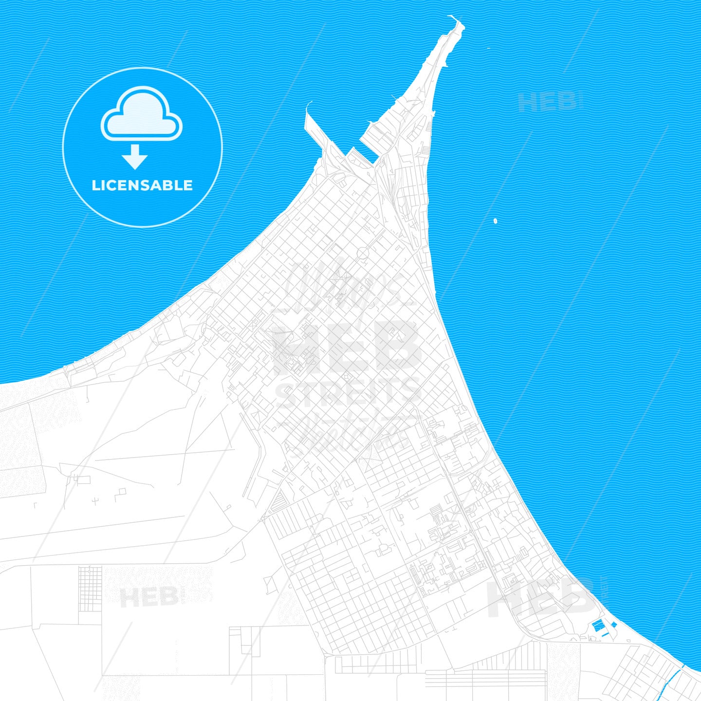 Yeysk, Russia PDF vector map with water in focus