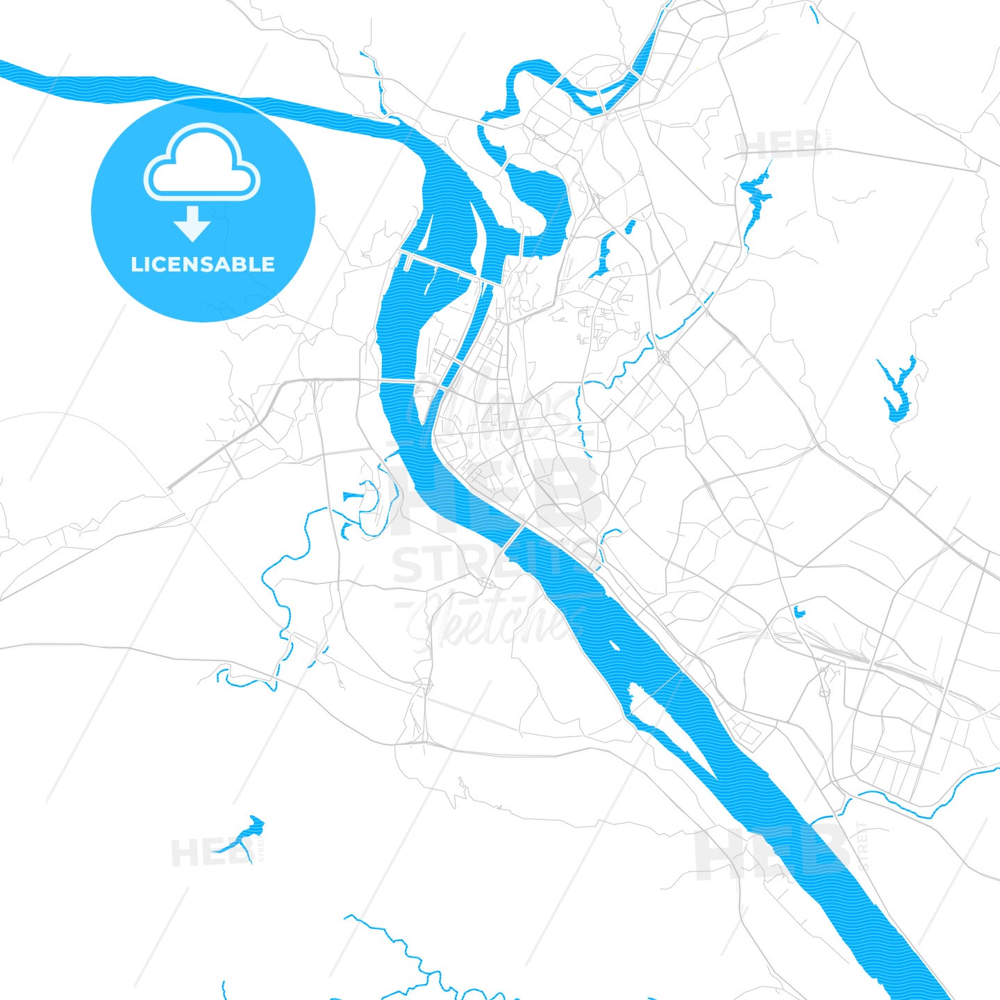 Yichang, China PDF vector map with water in focus