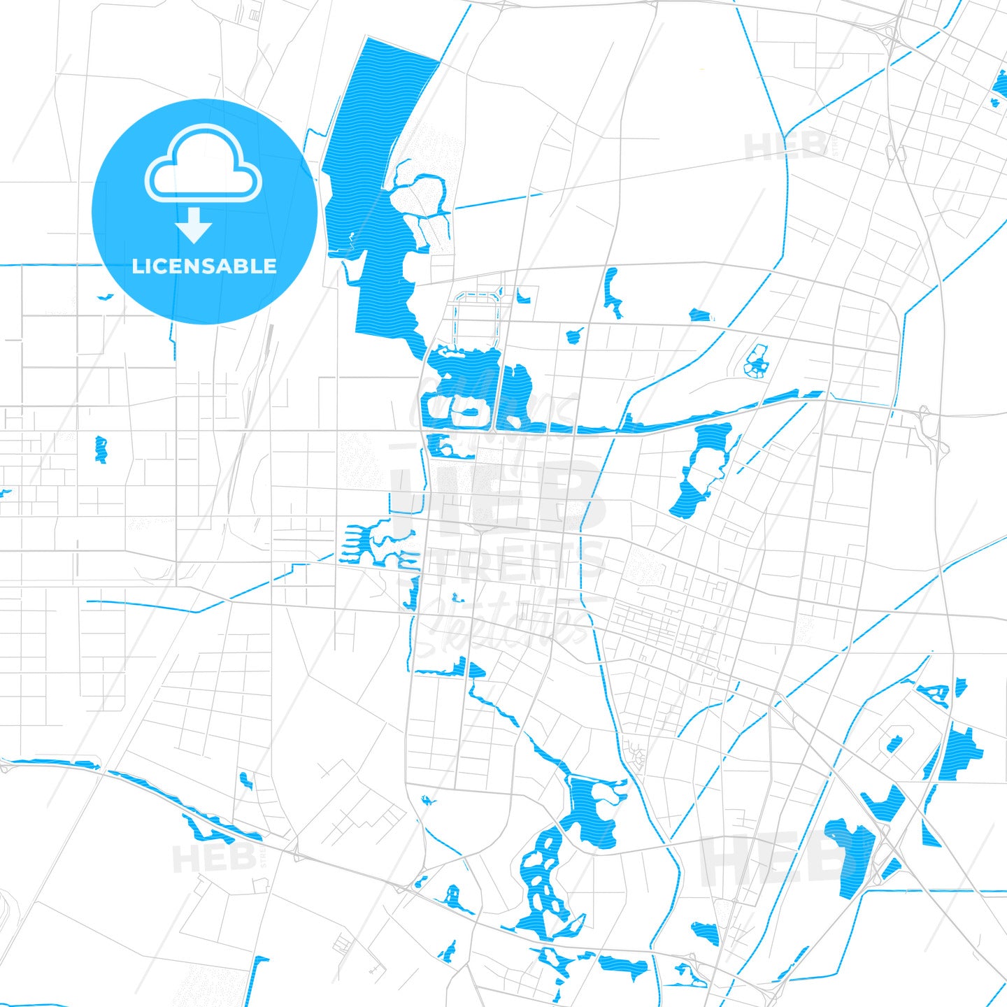 Yinchuan, China PDF vector map with water in focus