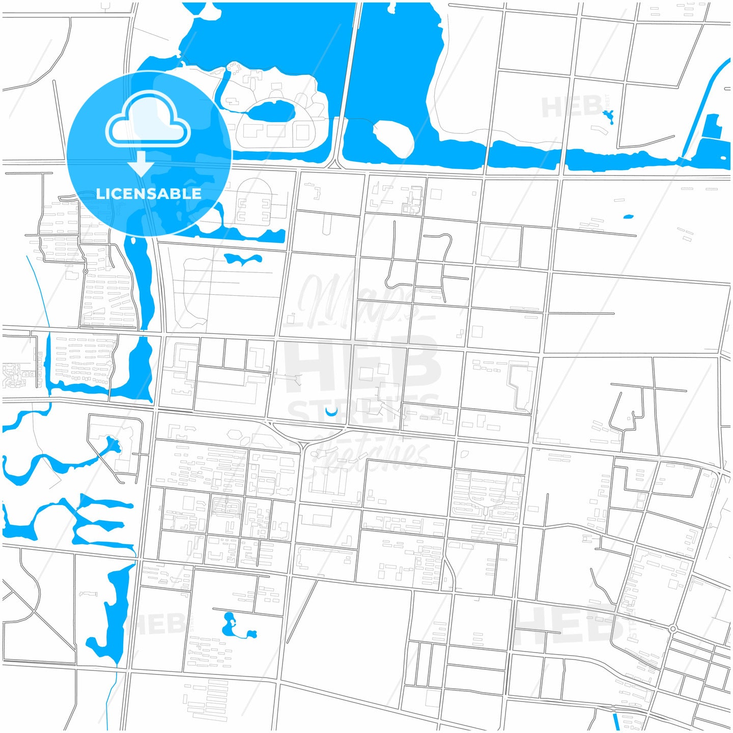 Yinchuan, Ningxia, China, city map with high quality roads.