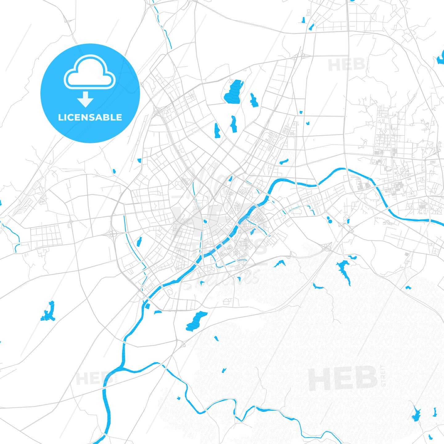 Yiwu, China PDF vector map with water in focus