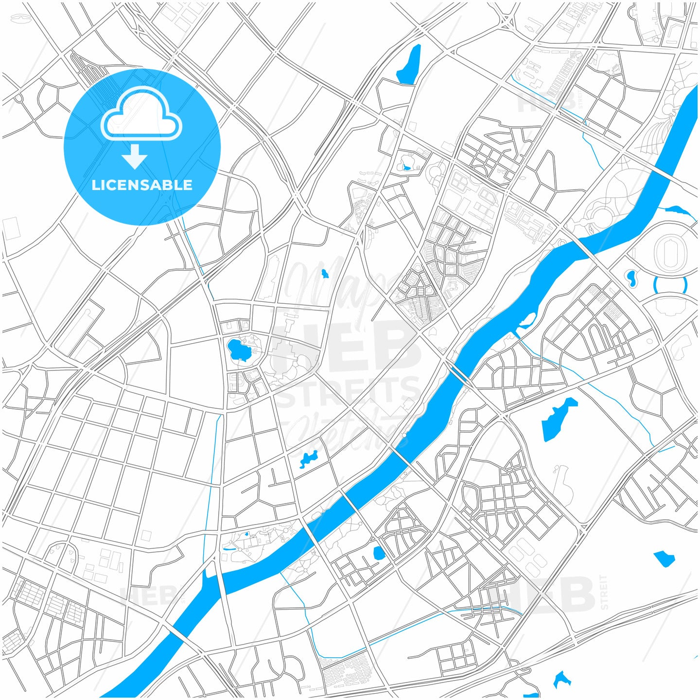 Yiwu, Zhejiang, China, city map with high quality roads.