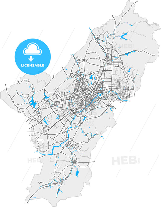 Yiwu, Zhejiang, China, high quality vector map