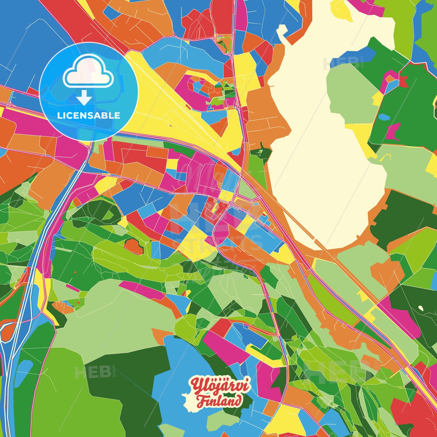 Ylöjärvi, Finland Crazy Colorful Street Map Poster Template - HEBSTREITS Sketches