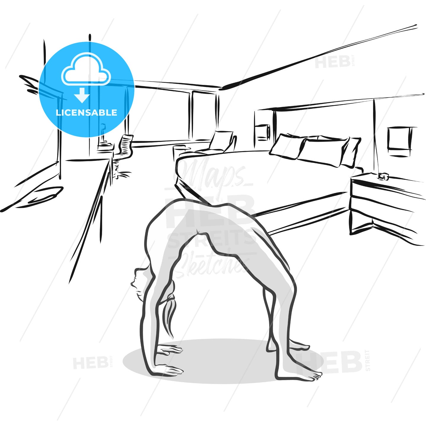 Yoga Bridge Pose in Hotel Room – instant download