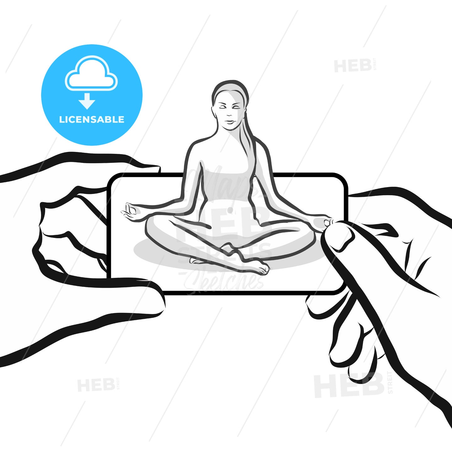 Yoga Exercise Woman on Landscape Smartphone holding by Hands – instant download